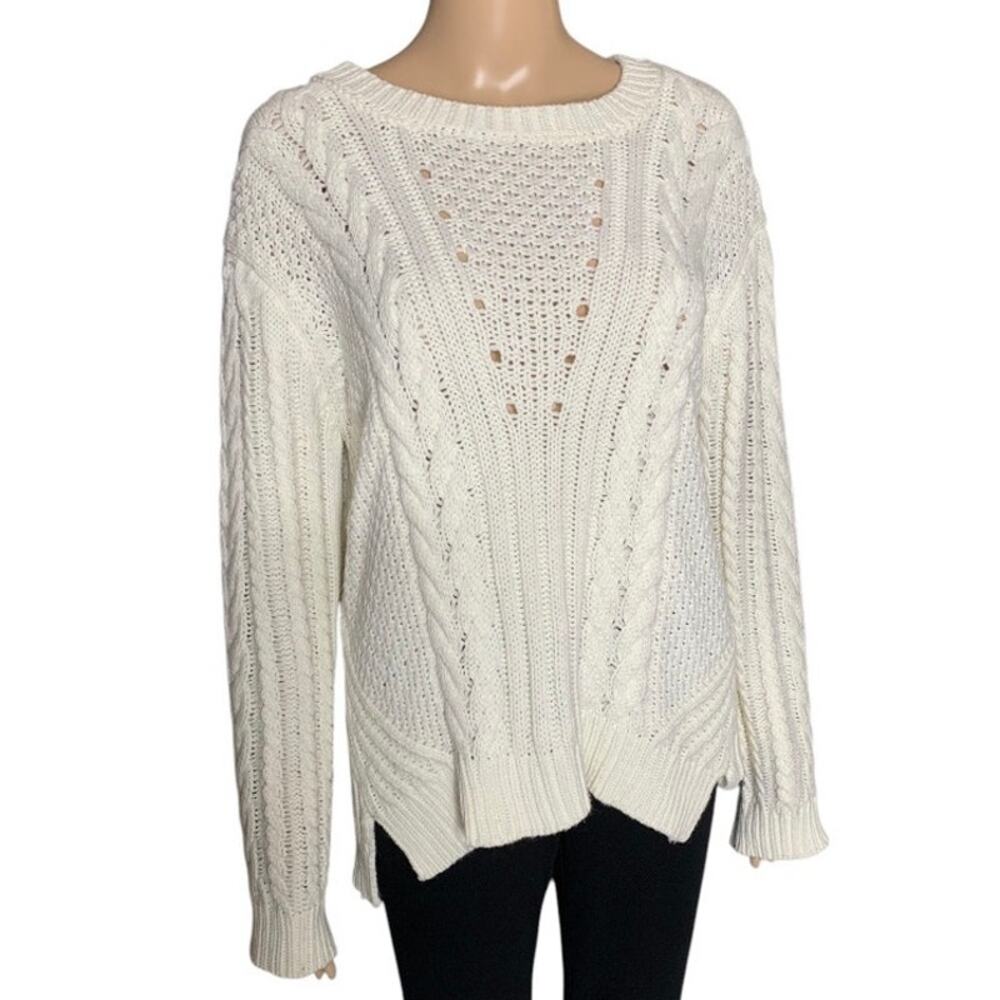 Tea & Cup Sweater Women's Size M/L Cable Knit Y2K Casual Long Sleeves Pullover